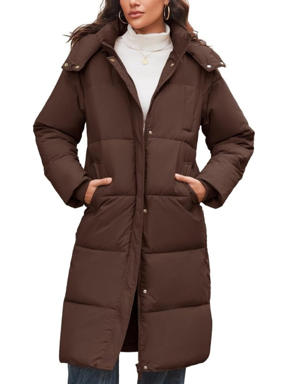 Cozy Women's Long Hooded Puffer Coat - Warm Winter Jacket for Cold Weather